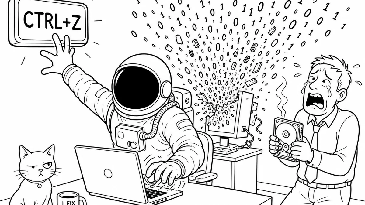 Illustration line art noir et blanc symbolisant la responsabilité civile professionnelle des métiers de l'informatique