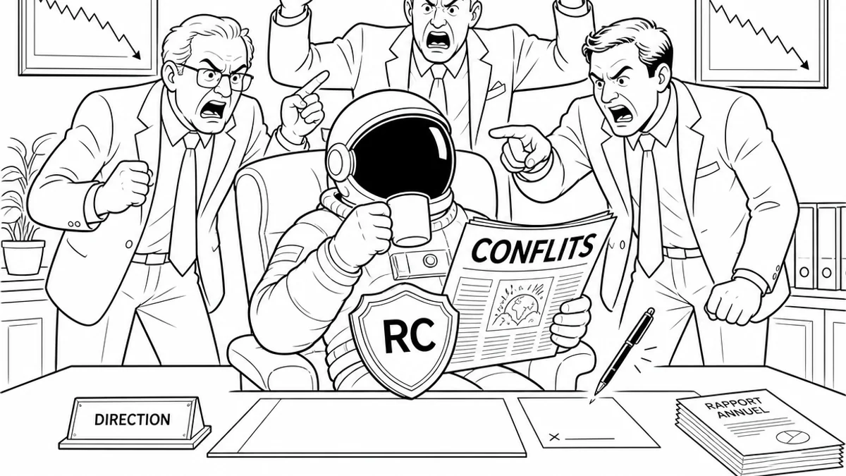 Illustration line art noir et blanc symbolisant la RC Mandataires sociaux
